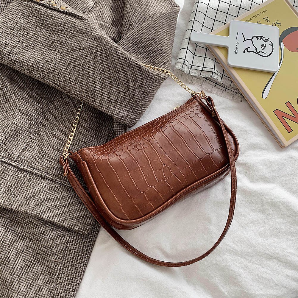 Crocodile PU Leather Women Handbags Solid Retro Female Shoulder Bags Casual Ladies Totes Bags femmes sacs à bandoulière: 4