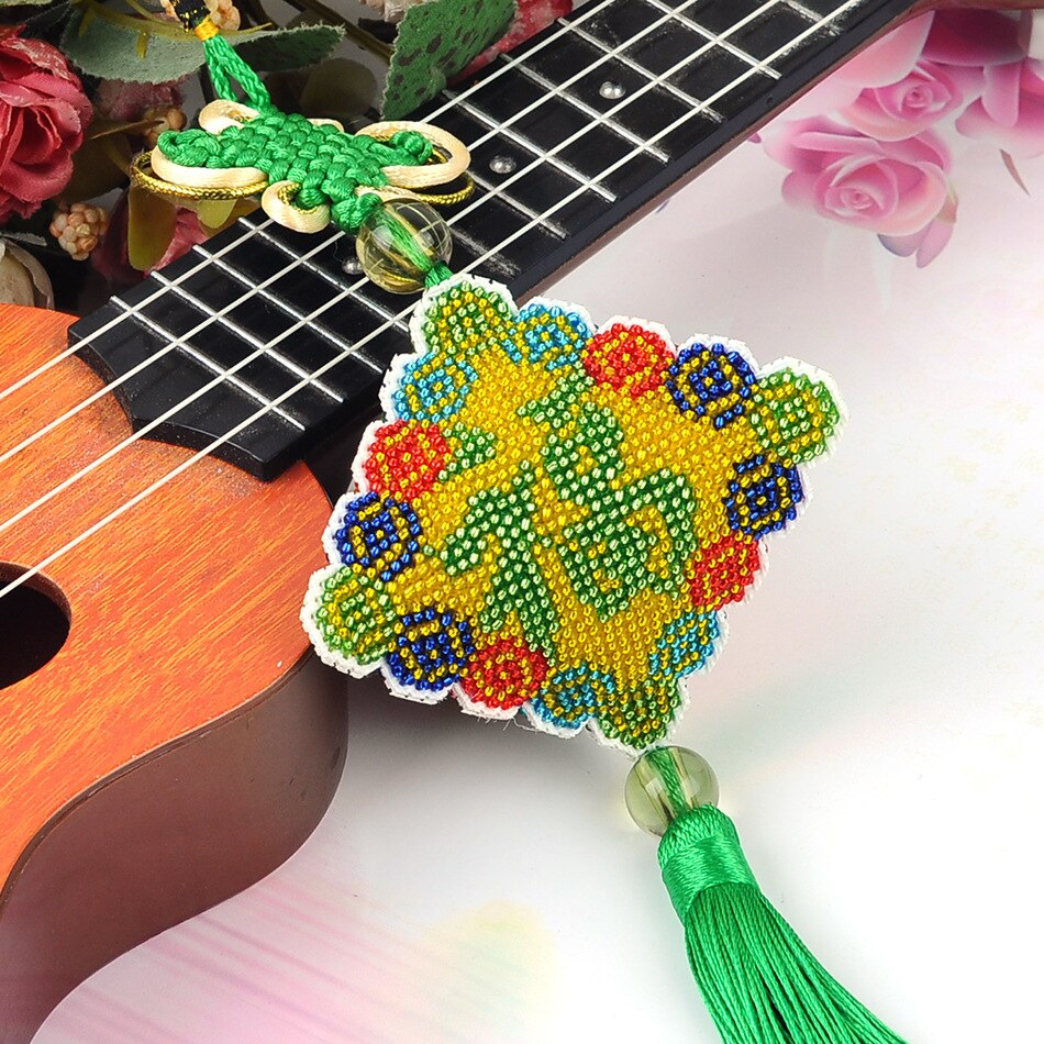 Car Key Chain Accessories Stamped Crafts DIY Printed Cross-Stitching-Kit Embroidery Stich-Bead Needlework DM-014