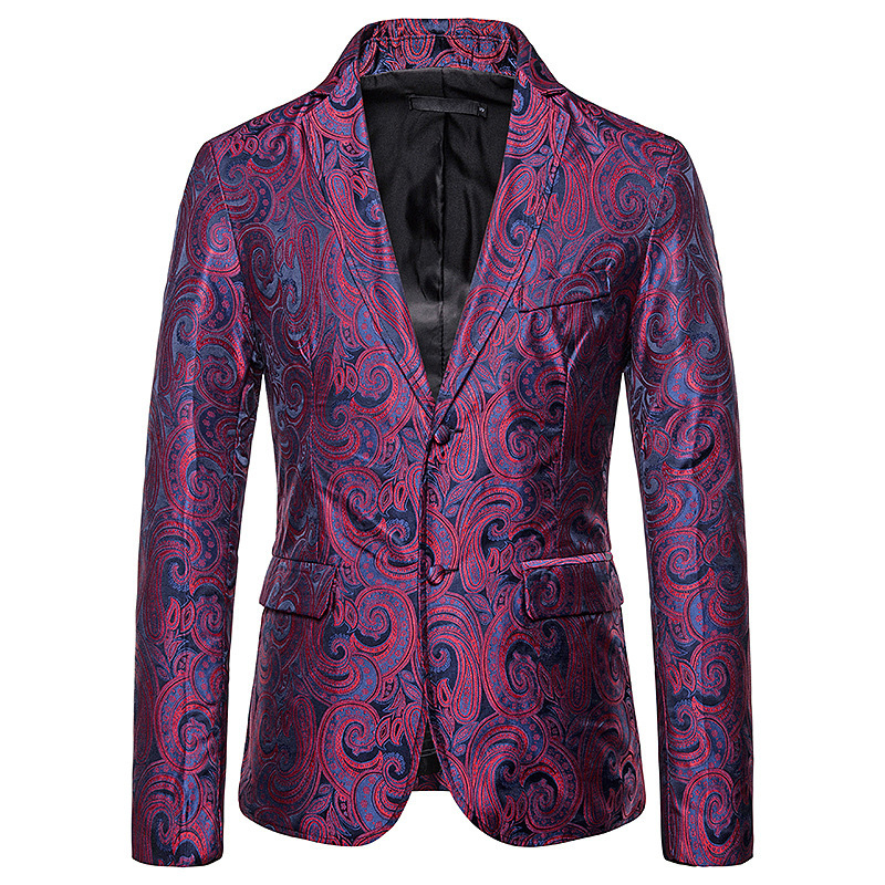 Veste de Costume à motif Paisley pour homme, blazer décontracté, coupe cintrée, Costume de fête, de scène, de chanteur, de bal hôte, niet Club, nouvelle: Red / S