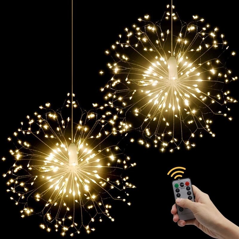 180 Led Vuurwerk String Lights 8 Modus Explosie Star Koper Zilver Draad Fairy Light Decoratie Lamp Afstandsbediening Snaar Licht