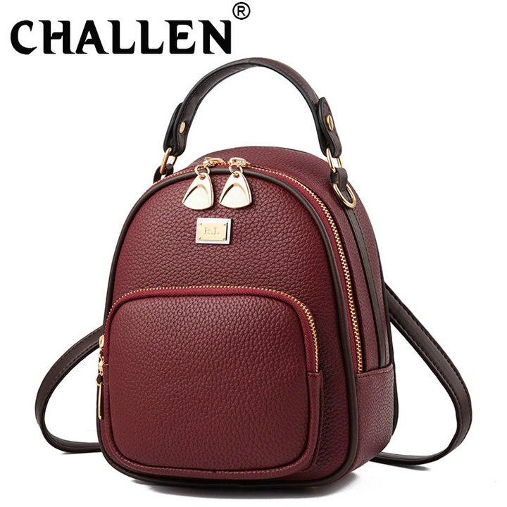 Leather Vintage Shoulder Backpack bag Women mini samll Backpack School Bag girls Travel phone Bags B42-88: Burgundy