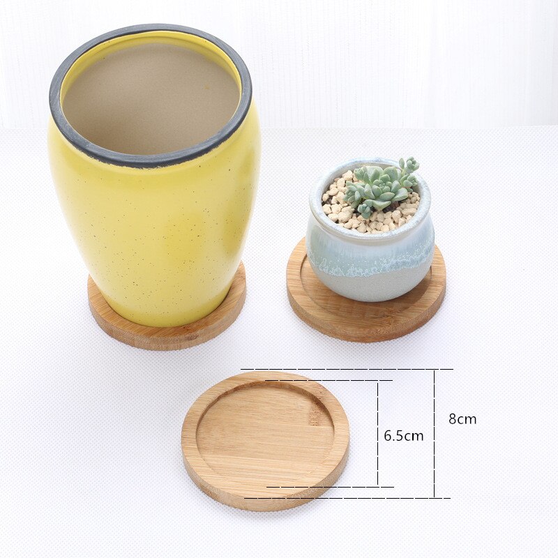 Flower Pot Trays Bamboo Display Square Round Flower Rack Micro Plant Holder Stander Receive Water for Office Garden Decoration: 6.5CM