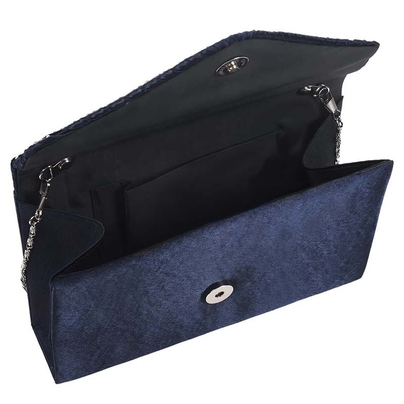 Frauen Seide gesicht Diamant Kupplungen Schulter Tasche Abend Braut Prom Schulranzen Kette Handtasche (marineblau)