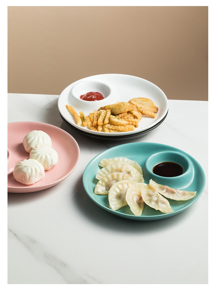 Ceramic Japanese Dumpling Plate With Seasoning Dish Sushi Fried Chicken Wing Snack Plate Home Dining Plate Kitchen Tableware
