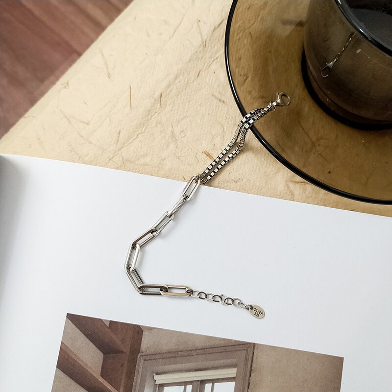 925 Sterling Silver Bracelet Box Chain Link Chain Splicing Bracelet Jewelry for Women Girls