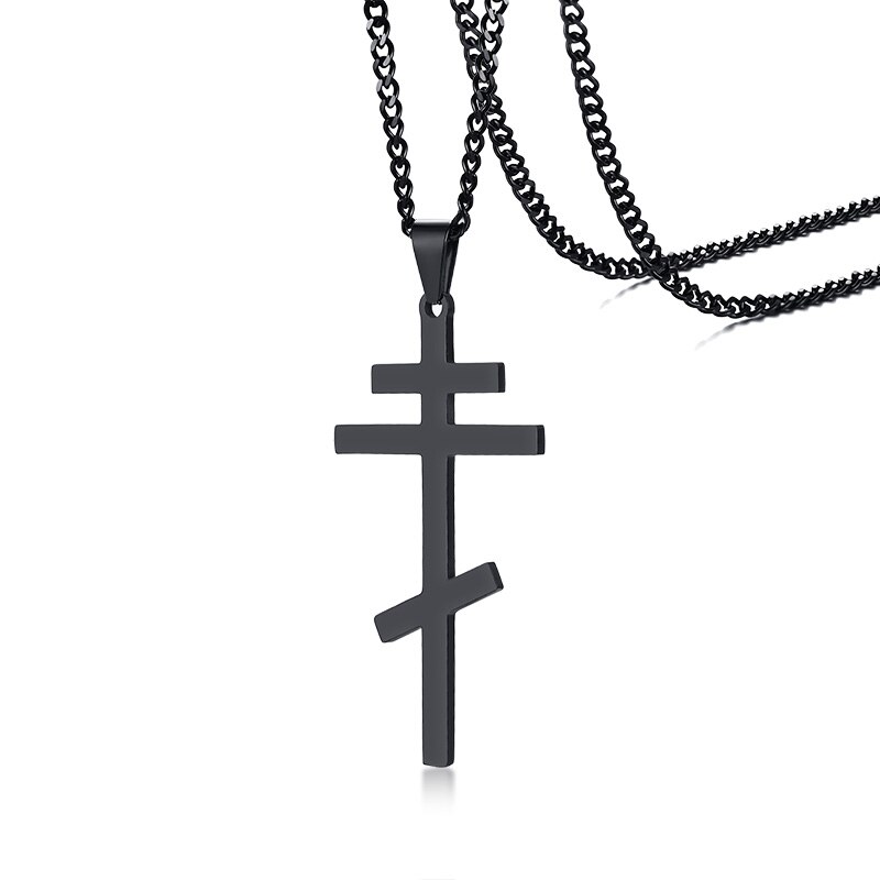 4 Kleuren Orthodoxe Kerk Eeuwige Cross Hanger Ketting Rusland Oekraïne Christendom Sieraden: Black