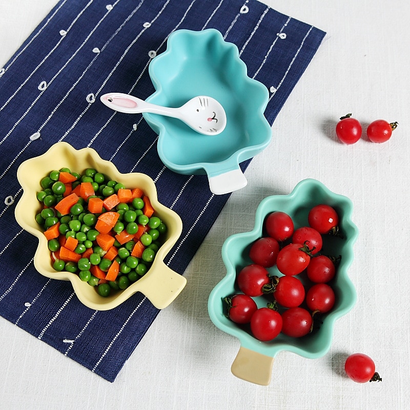 Keramische Servies Fruit Snack Kommen Slakom Cartoon Rijst Plaat Boom Stijl Platen Creatieve Servies Sushi Set Dessert catoon