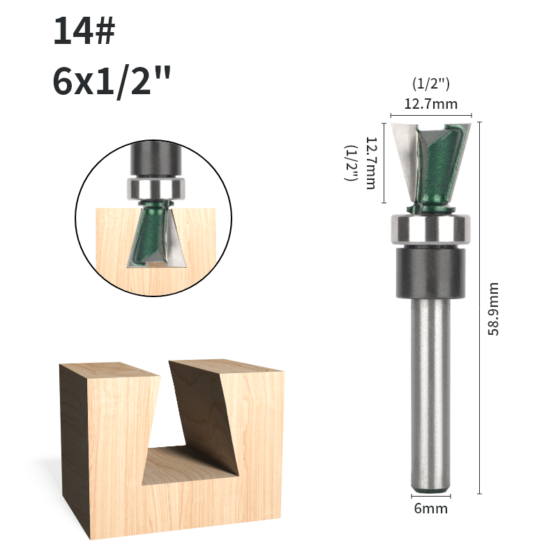 Brocas enrutadora de rodamiento inferior de broca de cola de milano de 6MM, 6,35 MM y 8MM para fresa de carburo para carpintería, fresa frontal de broca de madera: 3 mm