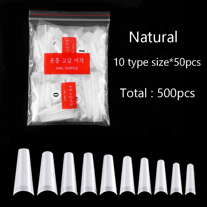 Faux ongles en forme de cercueil français, 500/100//acrylique/Gel UV, pour extensions d'ongles: natural 500pcs-bag