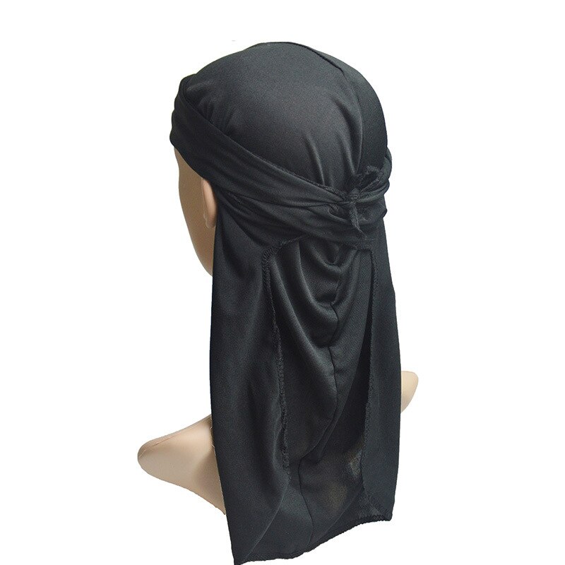 1pc mænds pandebånd elastisk fest lang blød justerbar biker hoved wrap kraniet cap spandex 6 farver behagelig: Sort