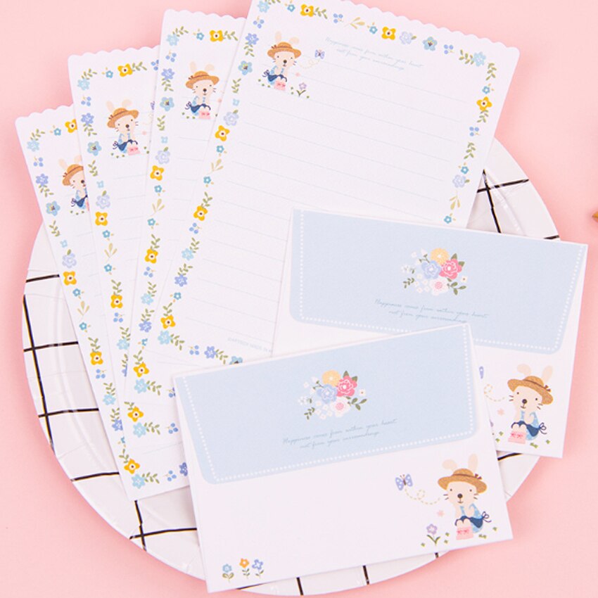 1 pack/lot dessin animé carte de voeux Mini enveloppe lettre ensemble de papier papier Message lettre papeterie papier tampon lettre: flower