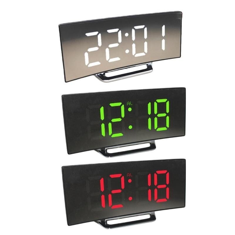 Night Light Alarm Clock Digital LED Display Battery Mirror Operated V1Z5
