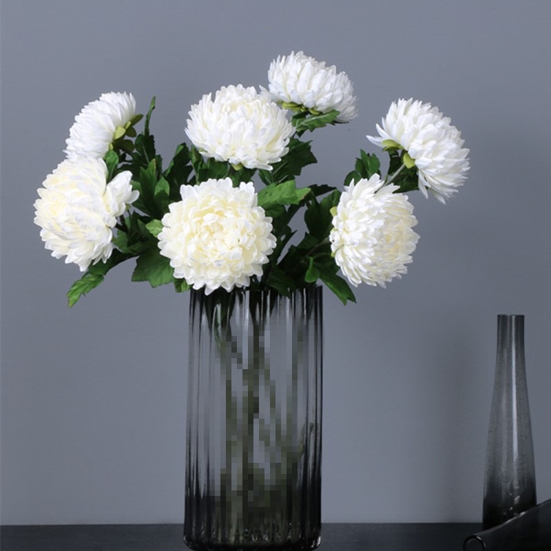Grote Goudsbloemen Chrysant Met Bladeren Witte Kunstzijde Bloemen Kamer Tafel Decor Bruiloft Flores