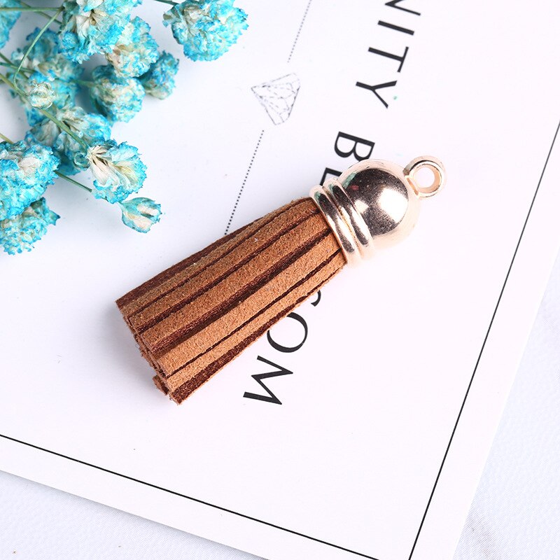 Pompon en cuir Vintage 38mm, 10 pièces, pour porte-clés, sangles de téléphone portable, bijoux frange en Fiber daim, résultats de bricolage: Khaki