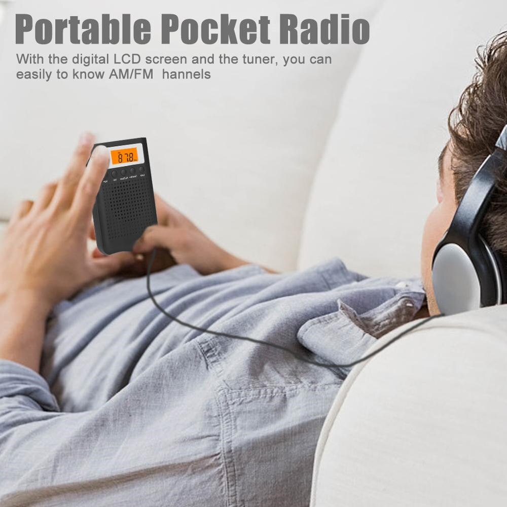 Mini rádio portátil am/fm, receptor de bolso de banda dupla, estéreo com tela lcd e função de memória de preset