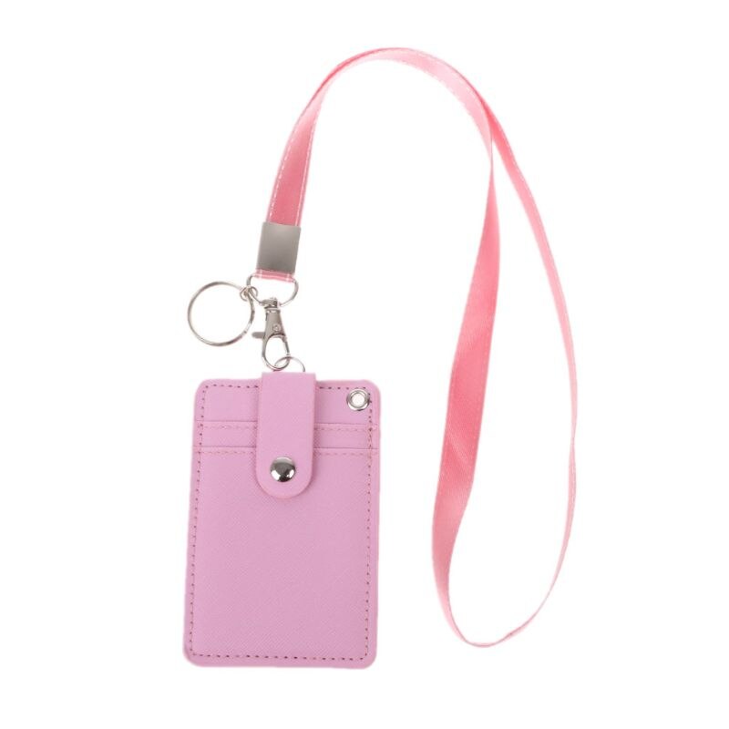 THINKTHENDO Office Work School ID Card Badge Holder with Keyring Rope Layards Neck Strap Bag Accessories 11x7.2cm: Pink