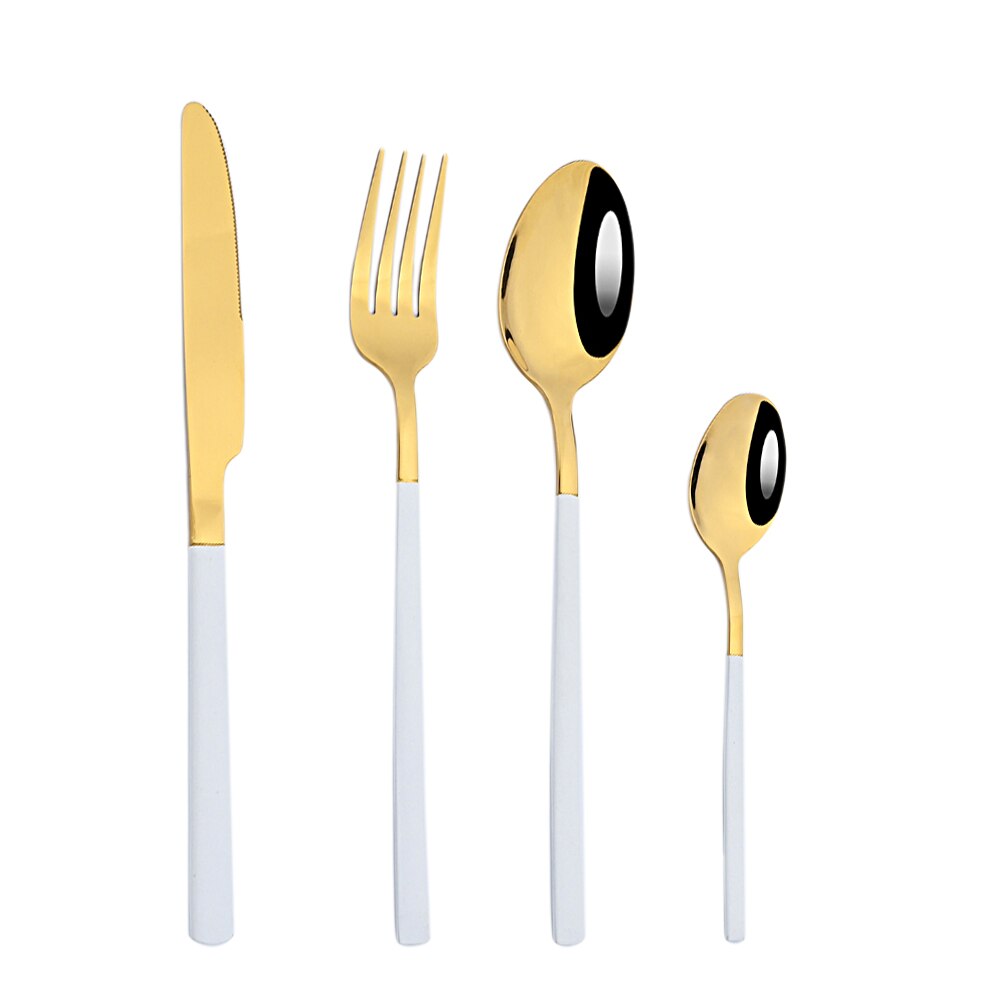Zoseil – service de couverts en acier inoxydable, vert et or, fourchette à Dessert, cuillère à thé, vaisselle de table, service de cuisine: White gold