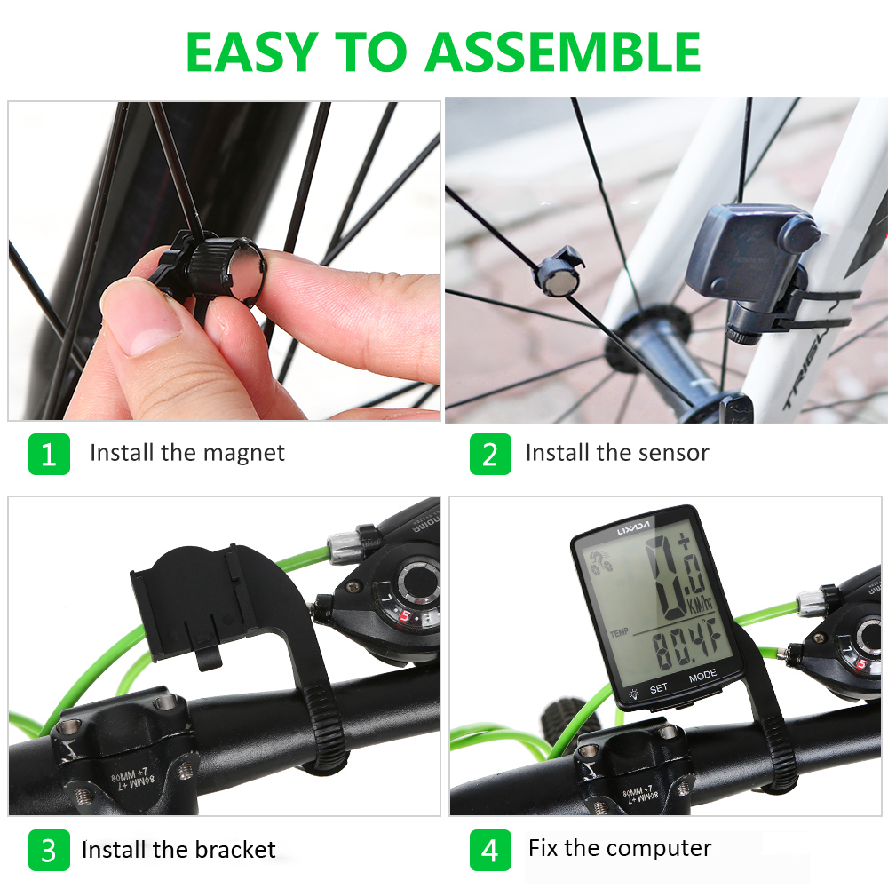 Computador LIXADA-bicicleta sem fio com tela LCD, MTB velocímetro, odômetro, IPX6 impermeável, medição do ciclo, temperatura, cronômetro