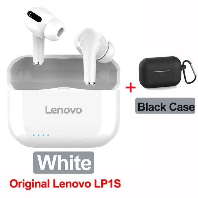 Original Lenovo LP1S TWS Wireless Headphones Bluetooth 5.0 HiFi Earphone Stereo bass with Mic Headset IPX4 Waterproof: white with case2