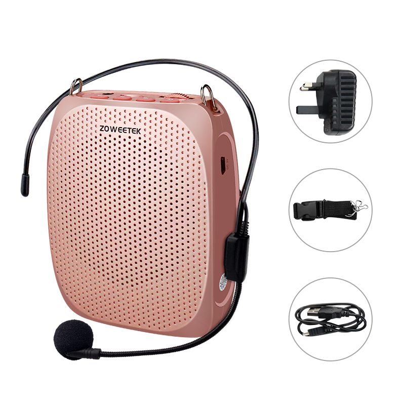 Zoweetek – Mini amplificateur vocal Portable Rechargeable, haut-parleur avec Microphone filaire pour enseignants, prend en charge le Format MP3 Audio Z258: Rose gold UK Plug