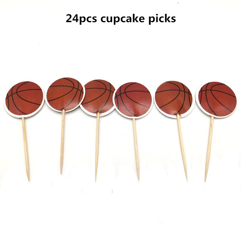 Supplies Thema Basketbal Platen Papier Cups Wrappers Cake Topper Folie Ballonnen Opknoping Wervelingen Cupcake Picks Decor Supplies