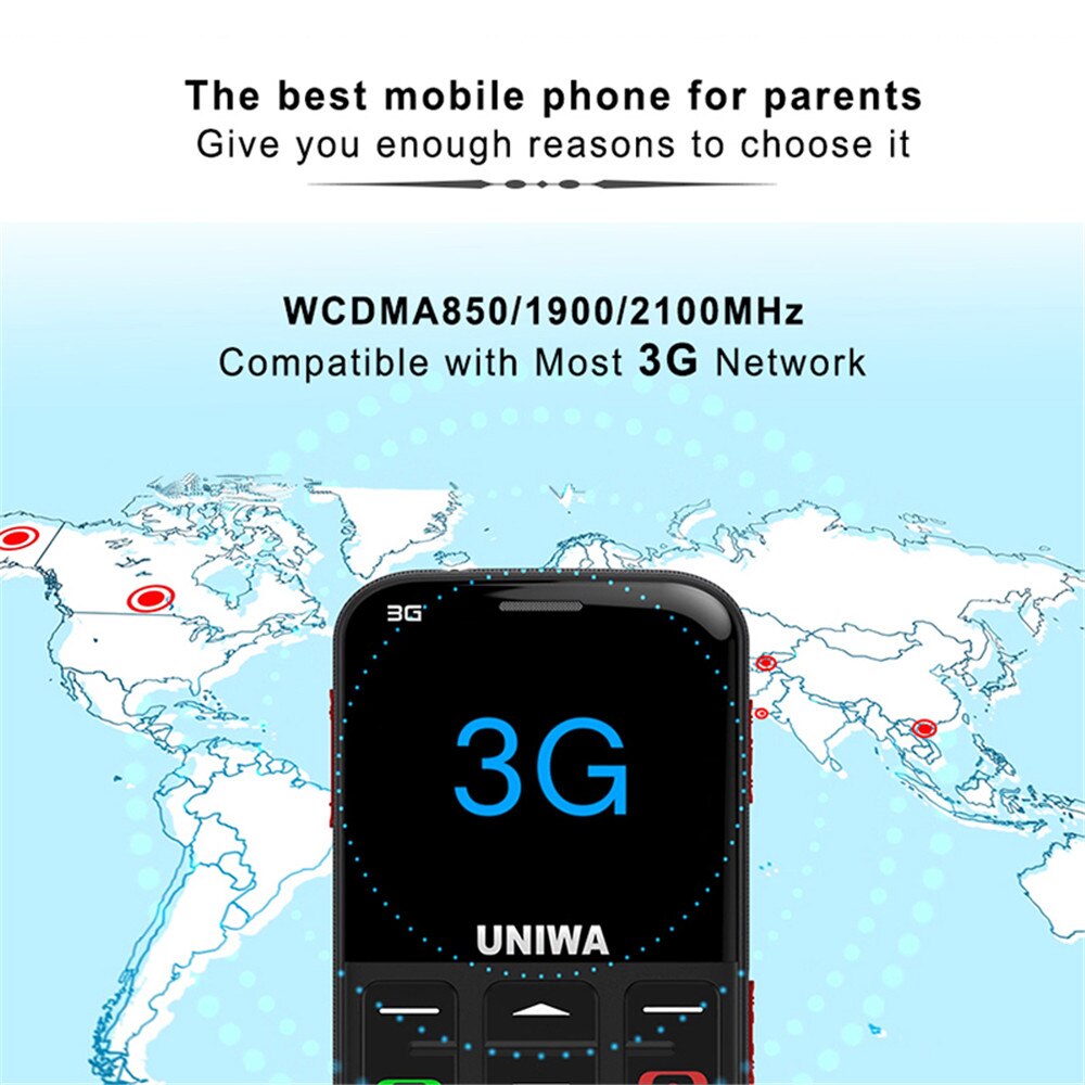 UNIWA V808G telefon komórkowy rosyjska klawiatura 3G WCDMA telefon mocna latarka starszy telefon starszy duży SOS przycisk telefon stary człowiek