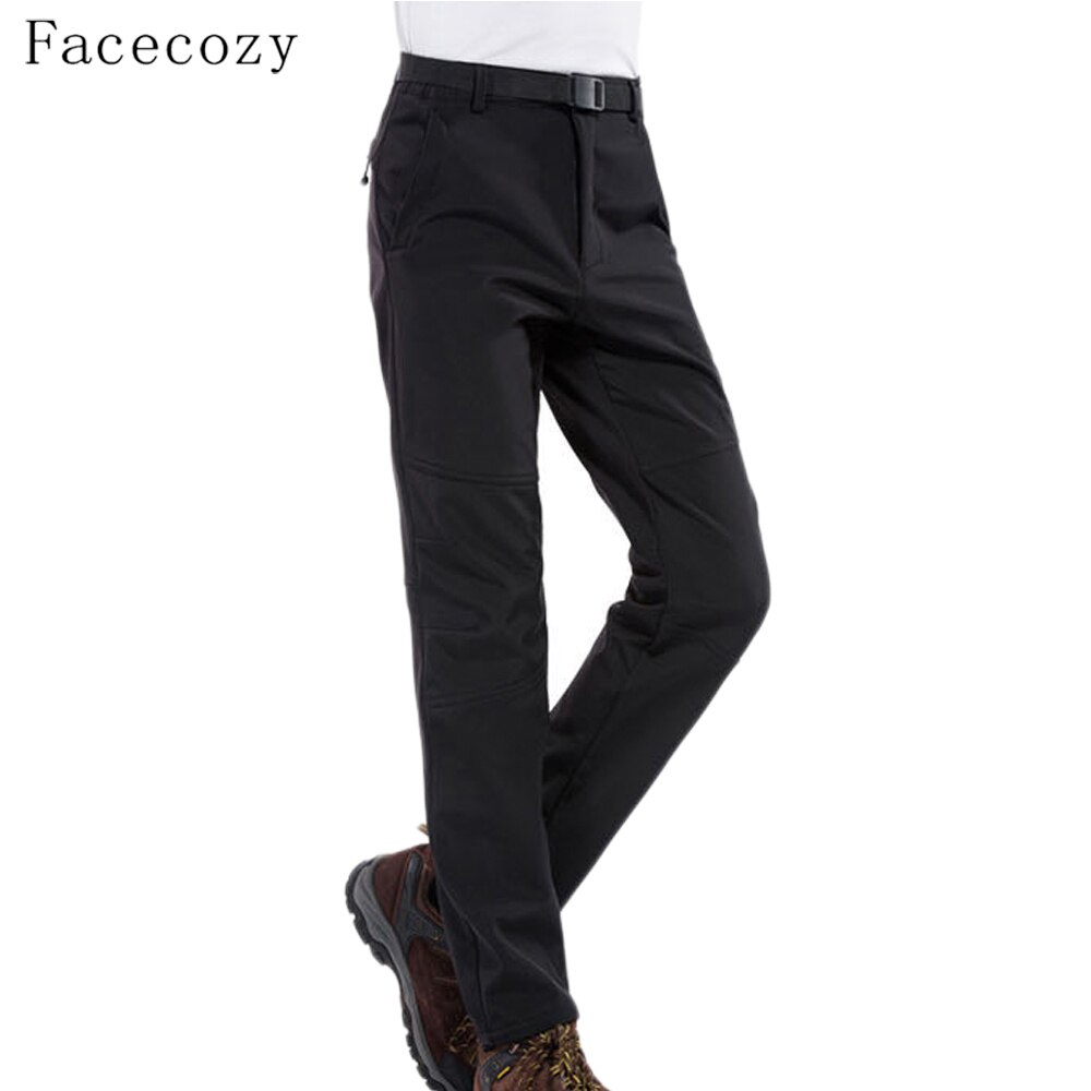 Facecozy Men Fleece Hiking&amp;Camping Pants Female Outdoor Pantolon Fishing softshell Pants Waterproof Trekking Skiing Throuses