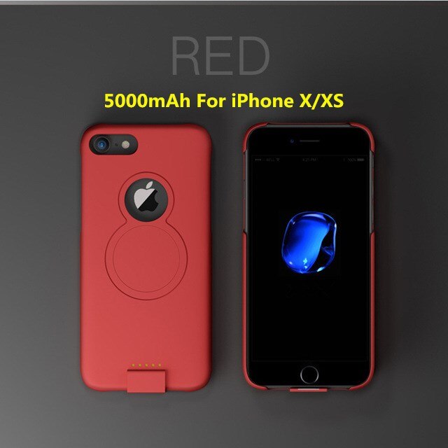 For iP 8/7/6 Extended Phone Battery Power Case For iPhone 8/7/6s/6 Plus Wireless Magnetic Battery Charger Case For iPhone Xs/X: Red 3