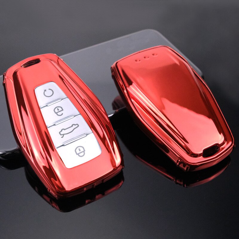 Soft TPU Car Remote Key Case Cover Holder Shell Geely Coolray 4 Buttons Car Styling Accessories Fob Buckle Keychain: Red only case
