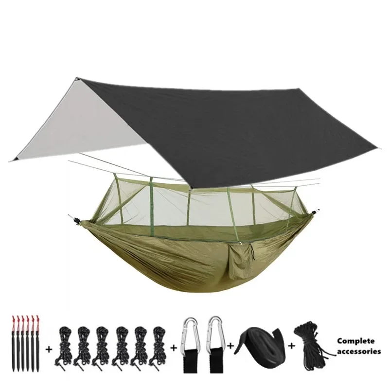 Camping Hangmatten En Accessoires, Waaronder Hangmat Met Mesh Regenvlieg Zeildoek Boomriemen Voor Buitengebruik Wandelen Backpacking Reizen