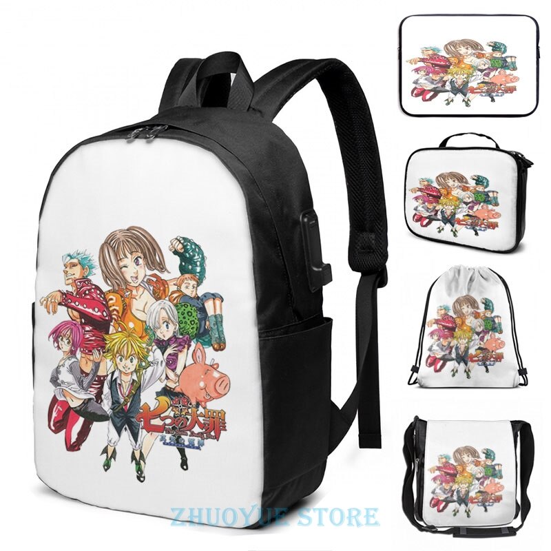 Funny Graphic print Nanatsu no Taizai v3 USB Charge Backpack men School bags Women bag Travel laptop bag