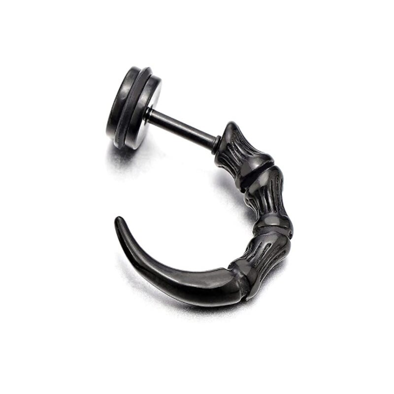 1 Pair of Retro Style Half Ring Claw Tail Stud Earrings Men&#39;s Stainless steel Screw Back Hip hop Rock Party Jewelry: Black 1 pcs