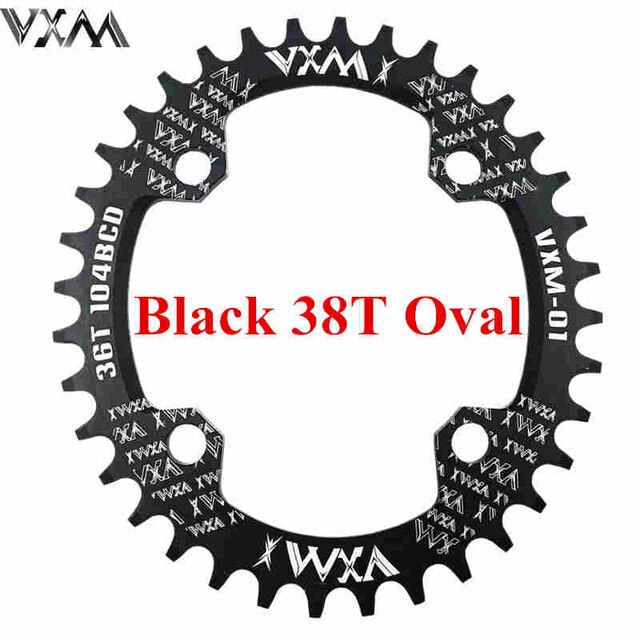 Fiets 104 bcd crank ovaal rond 30t 32t 34t 36t 38t 40t 42t 44t 46t 48t 50t 52t smal breed kettingwiel mtb fiets kettingblad: Ovaal 38t zwart