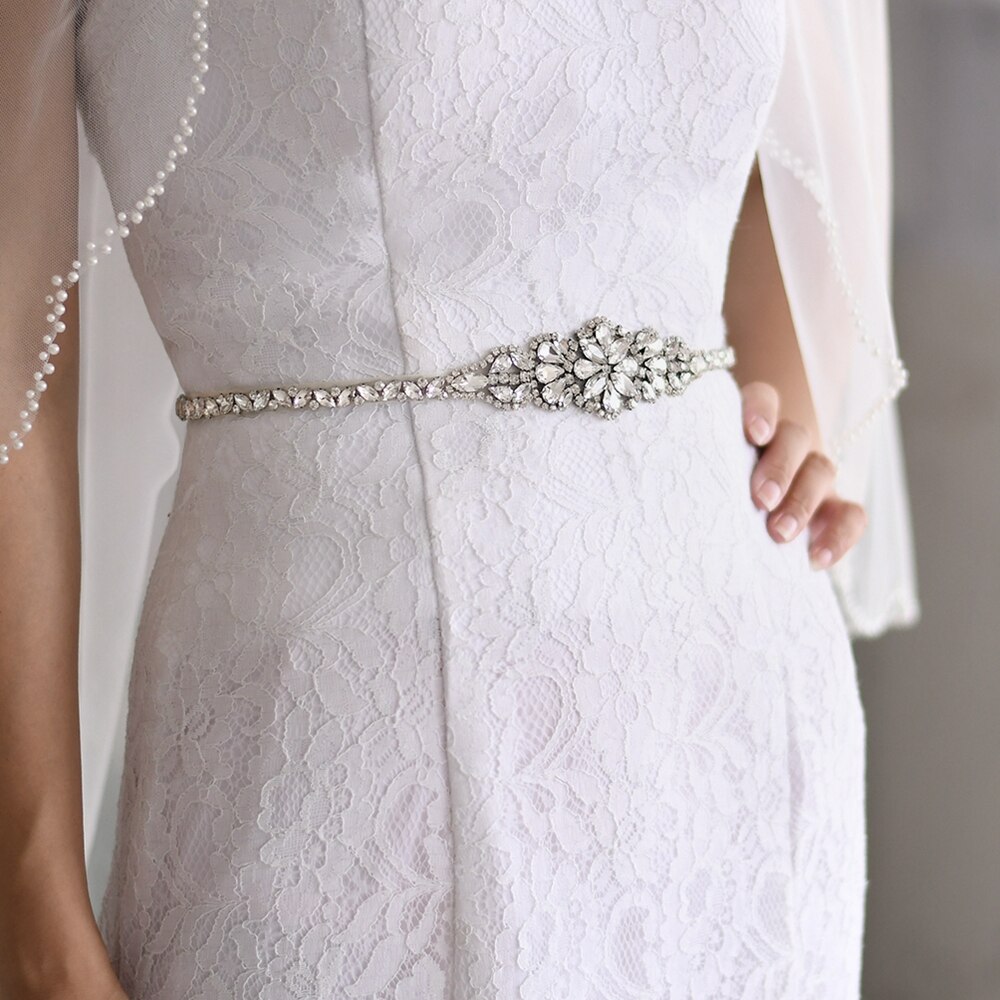 ZMS489 Zilver Rhinestone Crystal Bridal Belt Wedding Meisje Kleding Accessoires Fijne Lint Vrouw Jurk Shiny Sash