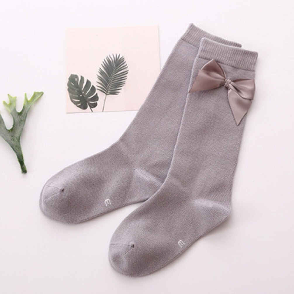 Spädbarn småbarn baby tubstrumpor barn prinsessor flickor söta rosettstrumpor knähöga strumpor bomullsrosett strumpbyxor benstrumpor: Grå / 2-3y