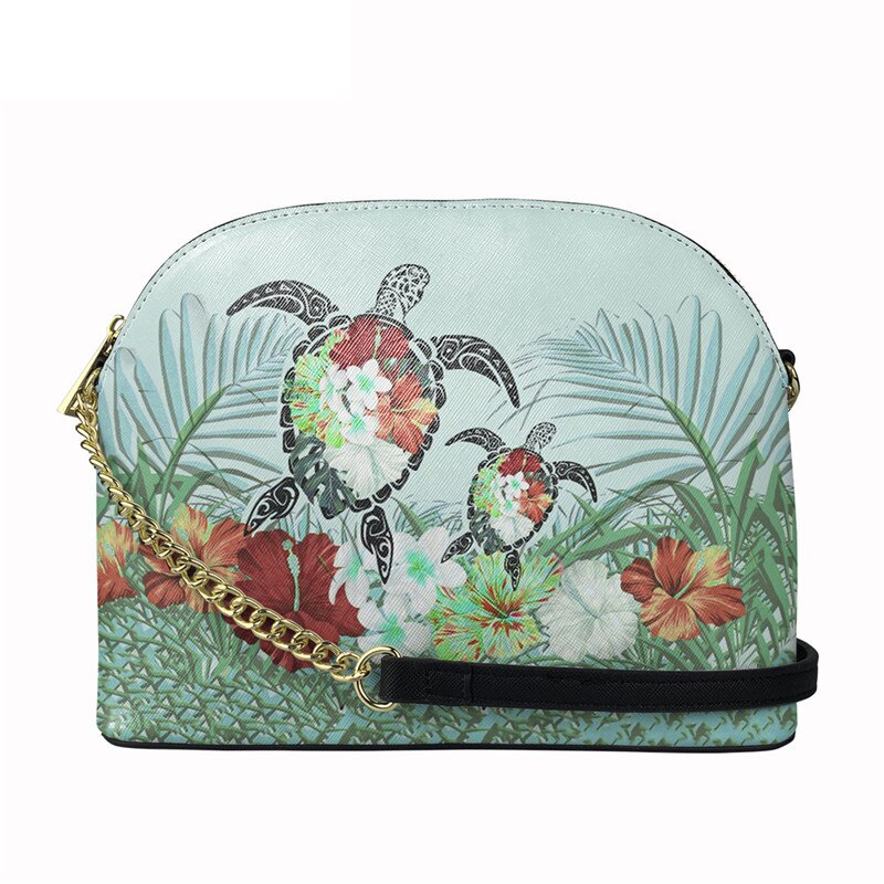 Nopersonality Polynesische Schildpad Met Hibiscus Print Vrouwen Pu Lederen Tas Brand Luxe Shell Tas Stijlvolle Schoudertas: HTBE132D49