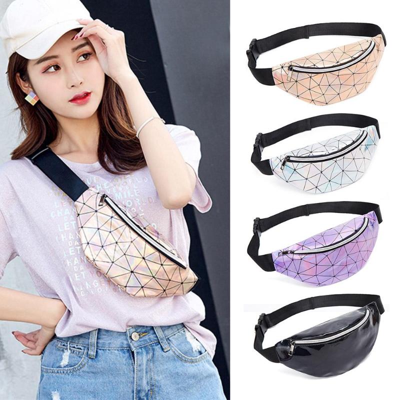 Géométrique holographique taille sacs femmes Fanny ceinture Packs poitrine téléphone pochette