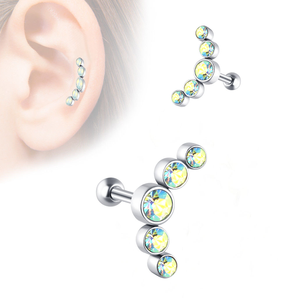 1 Uds. Pendiente de hélice para Piercing de cartílago de cristal, barra de acero inoxidable, pendientes para el trago, joyería Daith para mujer: Bañado en rodio de imitación