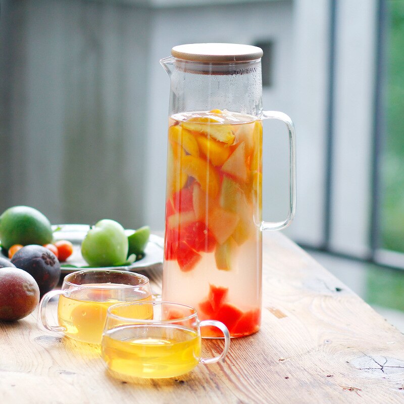 Cutelife nordisk genomskinlig vattenkokare glas vattenflaska värmebeständig bambu lock dryck flaska kök juice drinkware heminredning