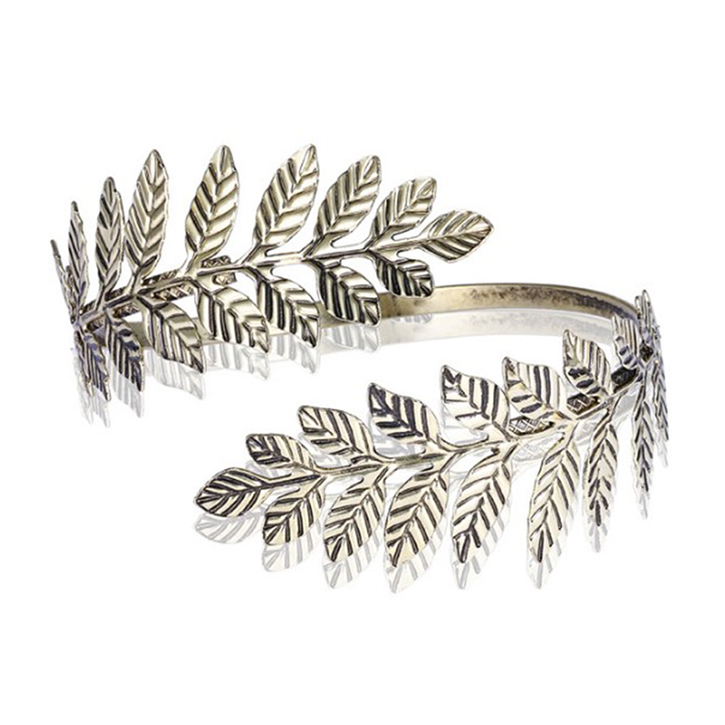 Gold Silver Plated Greek Roman Laurel Leaf Bracelet Armband Upper Arm Cuff Armlet Festival Bridal Belly Dance Jewelry: Light Yellow Gold Color