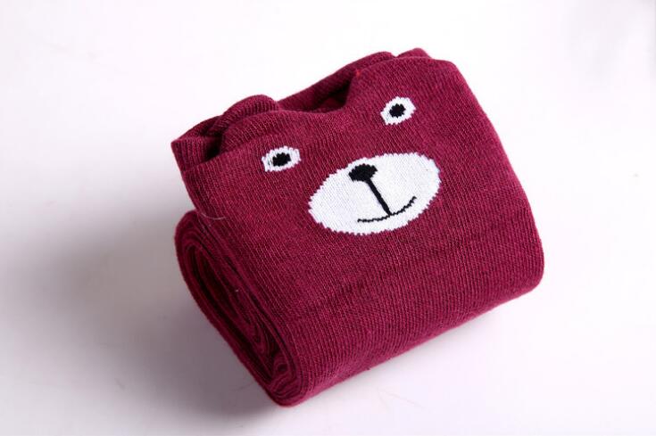 Herbst mädchen kätzchen Ebene Strümpfe mädchen oberschenkel Knie Socken halb socken Ebene 10 Arten 43CM 4-15Jahre TZ05: Wein rot Bär