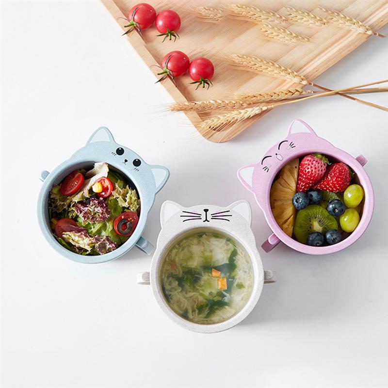 Bol en paille de blé chat, petit bol avec poignée, grande tasse à salade , vaisselle pour enfants