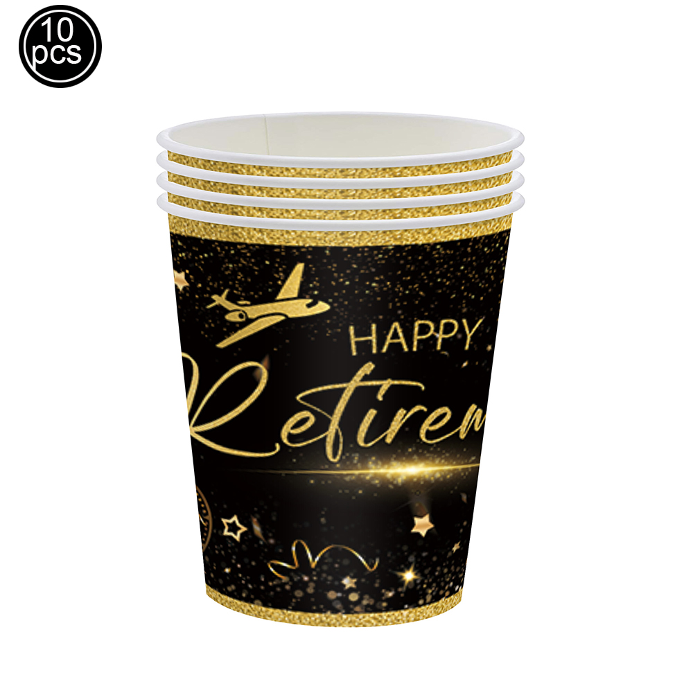 Retirement Party Decoration Black and Gold Plate Cup Napkin Retirement Table Decorations for Retirement Party Men and Women