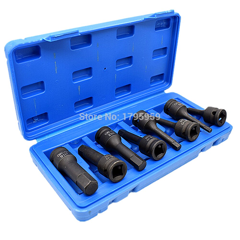8 Piece 1/2" Square Drive Impact Socket H5 H6 H7 H8 H10 H12 H14 H16(5-16mm) Cr-Mo Metric Allen Bit 78mm Long Hex Key Socket Set