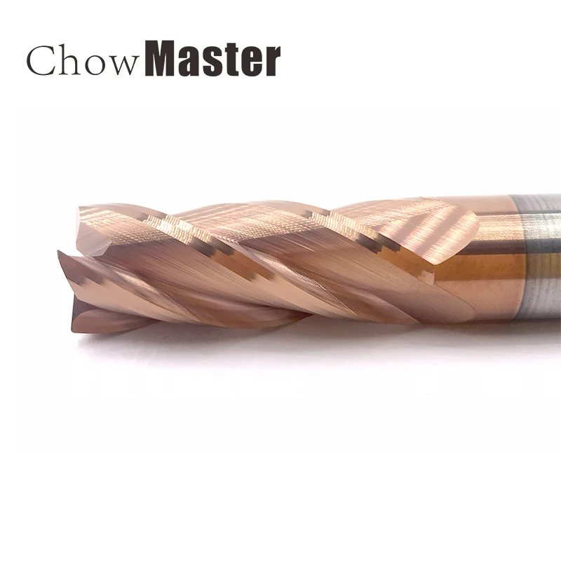Fresa de acero de tungsteno HRC 55, fresa de extremo con revestimiento de cuatro hojas, herramienta CNC de fresado de fondo plano