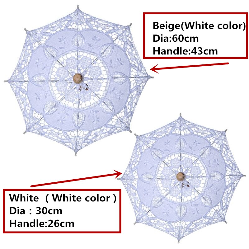 Boda Parasol para novia paraguas hueco de encaje bordado Blanco sólido Color romántico apoyos de la foto con mango de madera de 8 costillas