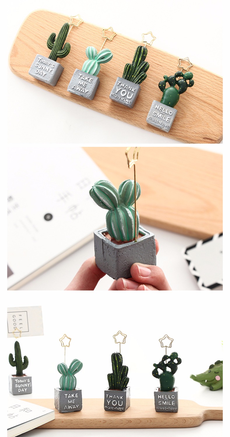 4 stk / lot harpiks bord plante sød kaktus note klip holder foto memo arrangør papirvarer kontor dekoration skoleartikler  a6972