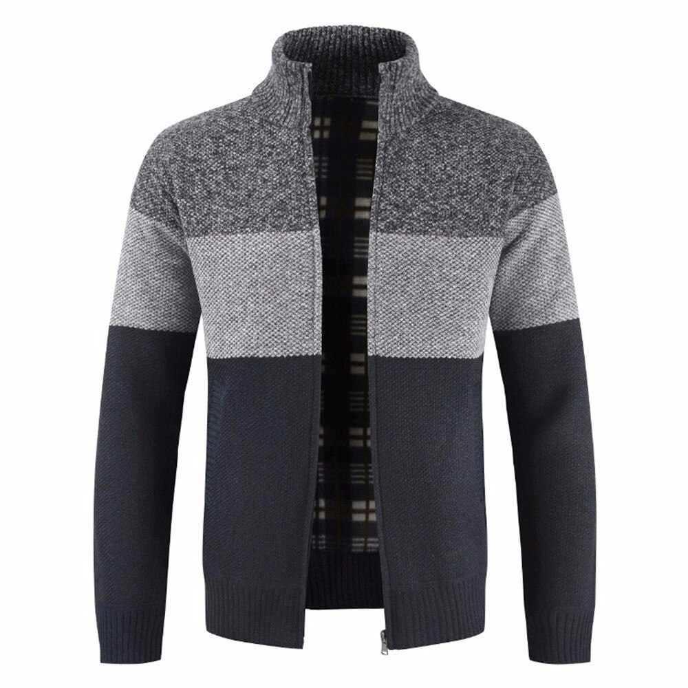 Herr ull cardigan tröja ledig tröja randiga fickor stickad ytterkappa för höst vinter