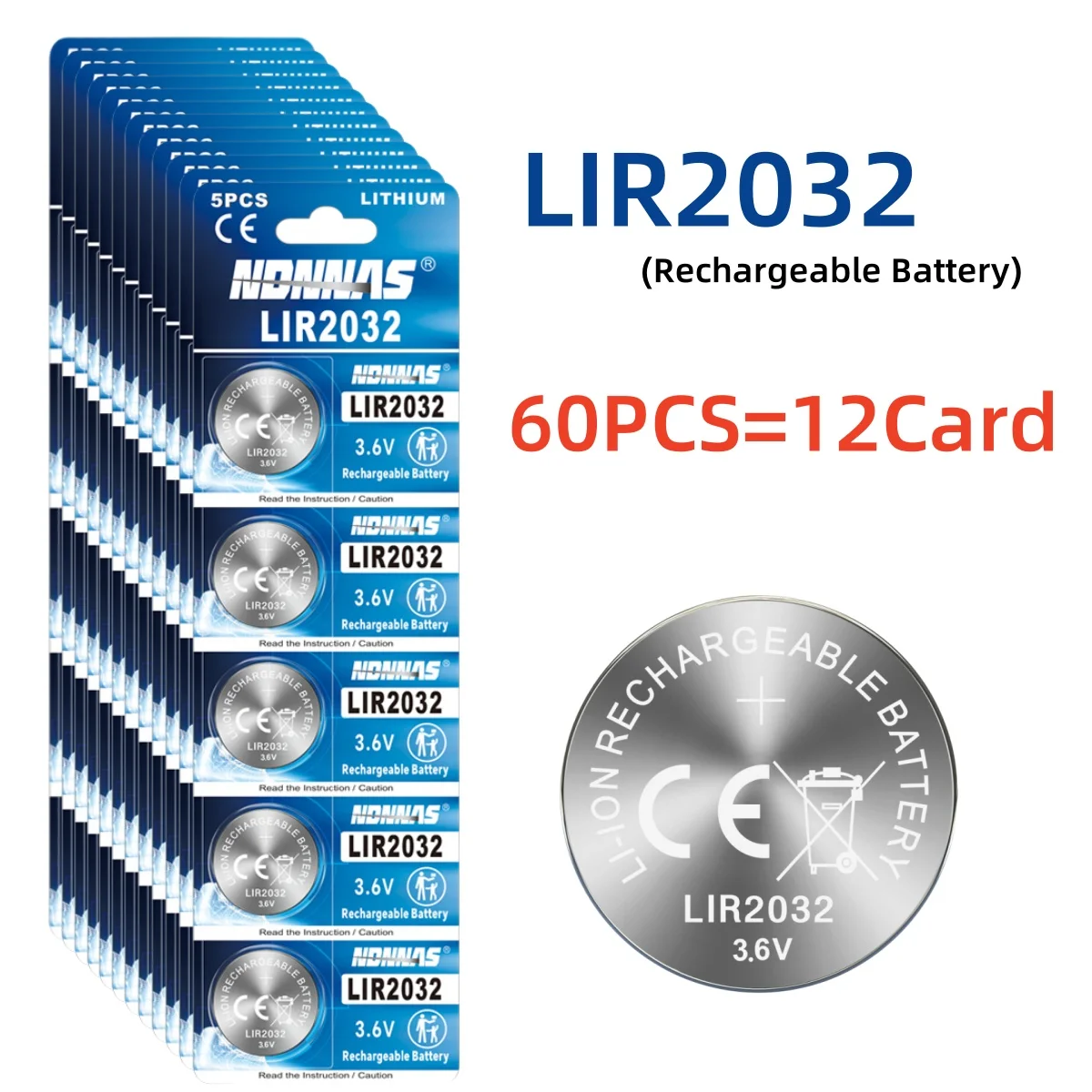 Bateria recarregável LIR2032, 20-50 peças, célula de lítio tipo moeda, pode substituir CR2032 para relógio: Vermelho