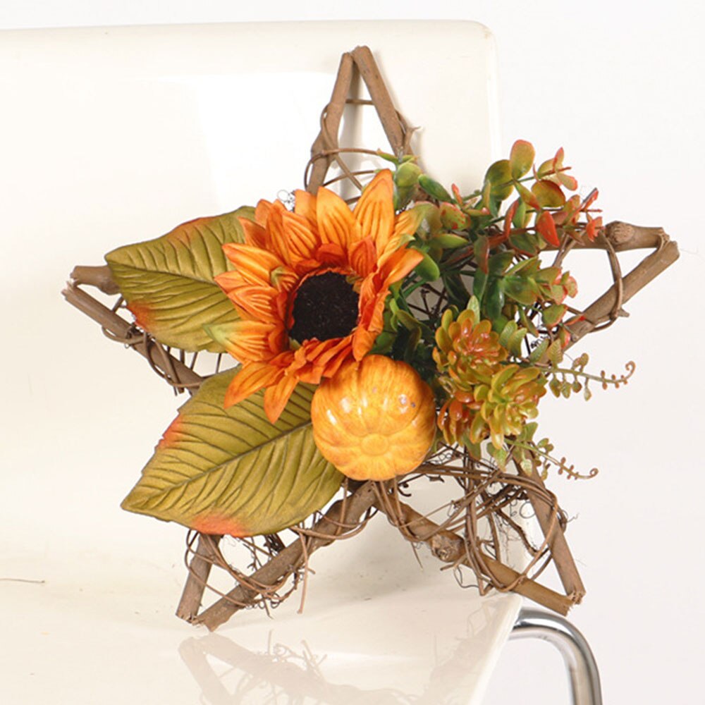 Artificial Flower Fall Wreath Thanksgiving Fall Harvest Garland Ornament with Pumpkins Maple Leaf Home Wall Door Hanging Decor